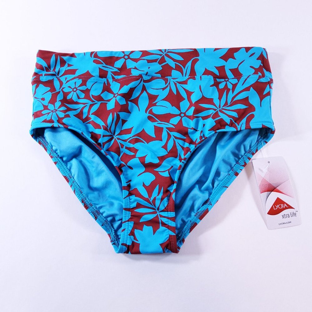 NWT Lands' End Women High Waisted Swim Bikini Turquoise Havana Sz 24W $60 Z087
